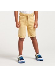 Solid Woven Shorts with Pockets and Tie-Up Waist