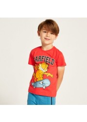 Garfield Print Crew Neck T-shirt and Shorts Set