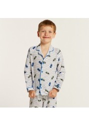 Juniors Car Print Shirt and Full Length Printed Pyjama Set