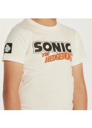 Hasbro Sonic the Hedgehog Print T-shirt with Round Neck and Short Sleeves
