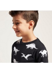 Juniors All-Over Dinosaur Print Pullover with Long Sleeves