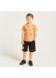 Garfield Print Round Neck T-shirt and Shorts Set