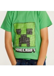 Juniors Minecraft Print T-shirt with Crew Neck and Short Sleeves