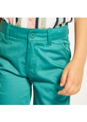 Juniors Solid Shorts with Button Closure and Pockets