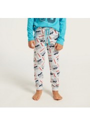 Juniors Graphic Print T-shirt and All-Over Printed Pyjamas Set