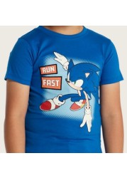 Hasbro Sonic the Hedgehog Print T-shirt with Crew Neck and Short Sleeves