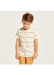 Striped Henley Neck T-shirt and Shorts Set