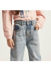 Juniors Solid Denim Pants with Pockets and Button Closure