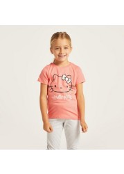 Sanrio Hello Kitty Print Round Neck T-shirt and Pyjama Set