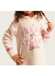 Barbie Print Night Dress with Long Sleeves and Hood