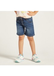 Juniors Textured Denim Shorts with Pocket Detail and Belt Loops