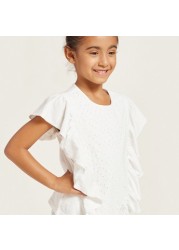 Ruffle Detailed Crew Neck Top with Short Sleeves