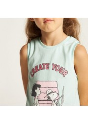 Snoopy Dog Print Sleeveless T-shirt with Knot Detail