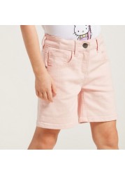 Juniors Solid Shorts with Pockets and Button Closure