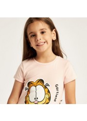 Garfield Print Crew Neck T-shirt with Short Sleeves