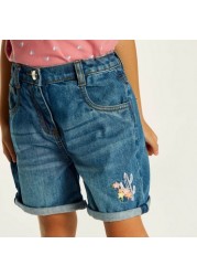 Juniors Floral Embroidered Denim Shorts with Button Closure and Pocket