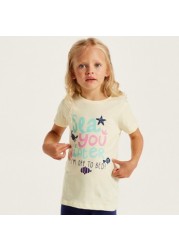 Juniors Printed Crew Neck T-shirt and Pyjama Set