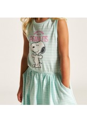 Peanuts Print Sleeveless Dress with Pockets