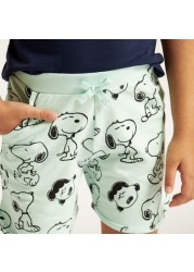 Snoopy Print Shorts with Drawstring Closure