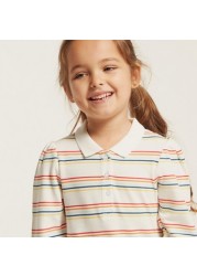 Juniors Striped Polo Dress with Long Sleeves