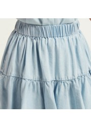 Juniors Solid Tiered Skirt with Elasticised Waistband