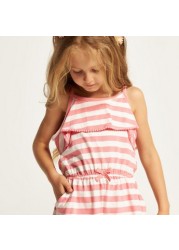 Juniors Striped Sleeveless Playsuit with Ruffle Detail