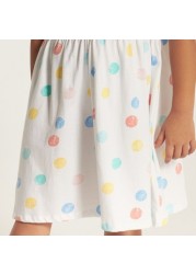Juniors Polka Dot Dress with Ruffles and Balloon Sleeves