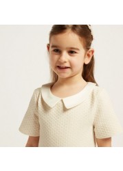 Textured Pleated Dress with Peter Pan Collar and Short Sleeves