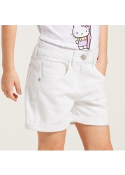 Juniors Solid Shorts with Pockets and Button Closure