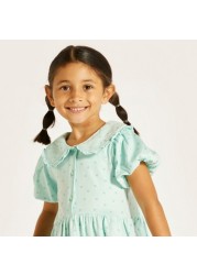 Juniors Printed Dress with Peter Pan Collar and Button Closure