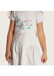 Juniors Printed Dress with Round Neck and Short Sleeves