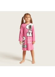 Snoopy Print Night Dress with Long Sleeves