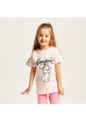 Disney Marie Print Round Neck T-shirt and Pyjama Set