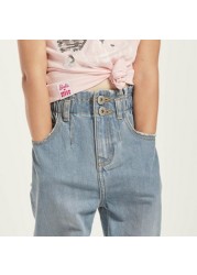 Juniors Solid Denim Pants with Pockets and Elasticated Waistband