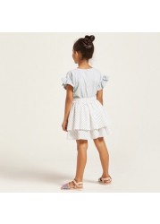 Love Earth Organic Ruffle Detail T-shirt and Striped Skirt Set