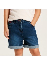 Lee Cooper Textured Denim Shorts with Pocket Detail and Belt Loops