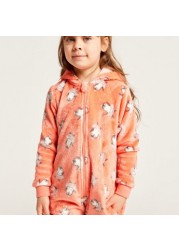 Juniors All-Over Printed Hooded Onesie with Long Sleeves and Zip Closure