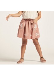 Textured Skirt with Embroidery Detail and Elasticated Waistband