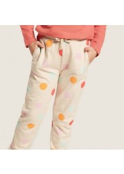 Juniors Polka Dot Print Joggers with Pockets and Drawstring Closure