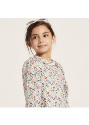 Floral Print Top with Peter Pan Collar and Long Sleeves