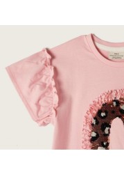 Juniors Embellished Round Neck T-shirt with Ruffles