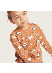 Juniors Panda Print Sweatshirt with Crew Neck and Long Sleeves