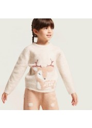 Juniors Printed Sweater and Jog Pants Set