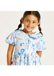 Juniors Printed Dress with Peter Pan Collar and Button Closure