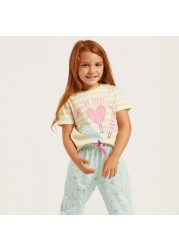 Juniors Printed Round Neck T-shirt and Pyjamas - Set of 4