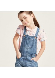 Juniors Solid Denim Dungarees Shorts with Pockets