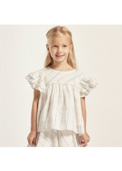 Checked Ruffled Sleeves Top and Skirt Set