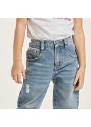 Juniors Solid Denim Pants with Pockets and Button Closure