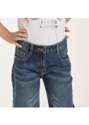 Juniors Solid Denim Pants with Pockets and Button Closure