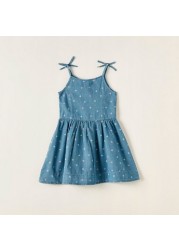 Juniors Heart Print Sleeveless Dress with Button Closure